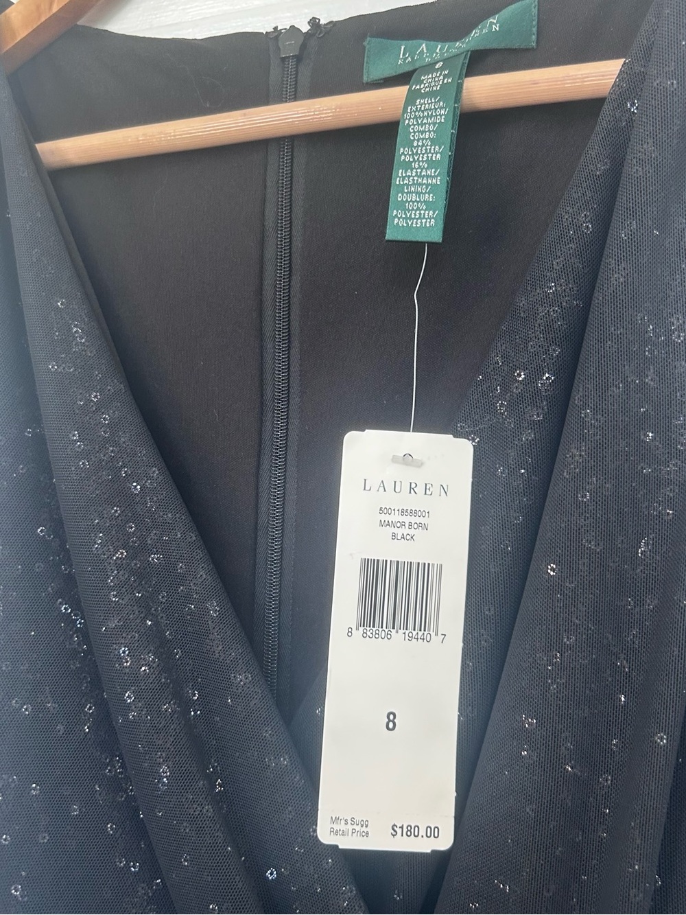 🖤MAKE OFFER Lauren Ralph Lauren Black Sequin Sleeveless V-Neck Cocktail Dress 8 - Picture 5 of 8